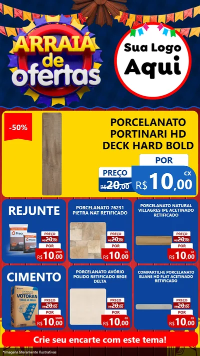 Modelo de Rede Social para Stories com o tema Arraiá de Ofertas para Pisos e revestimentos