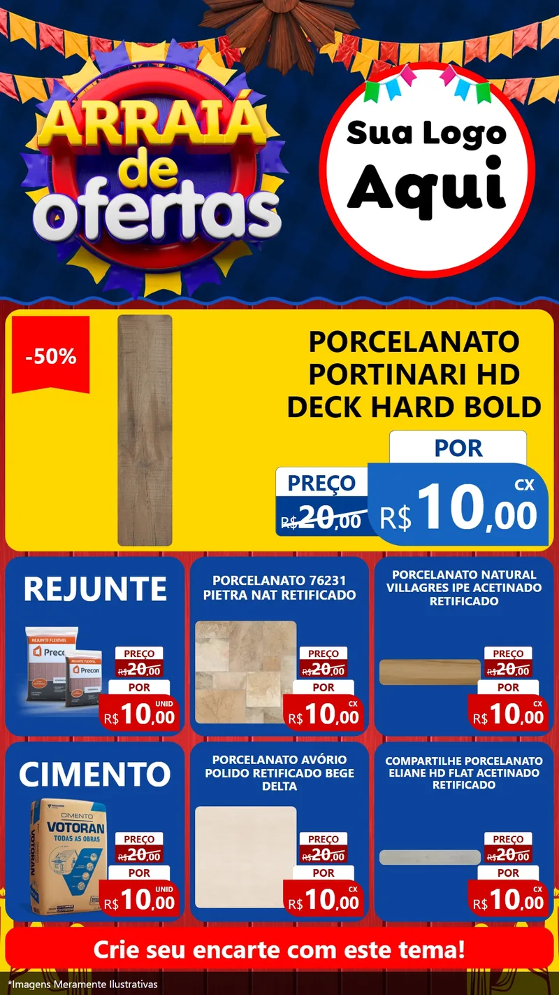 Modelo de Rede Social para Stories com o tema Arraiá de Ofertas para Pisos e revestimentos