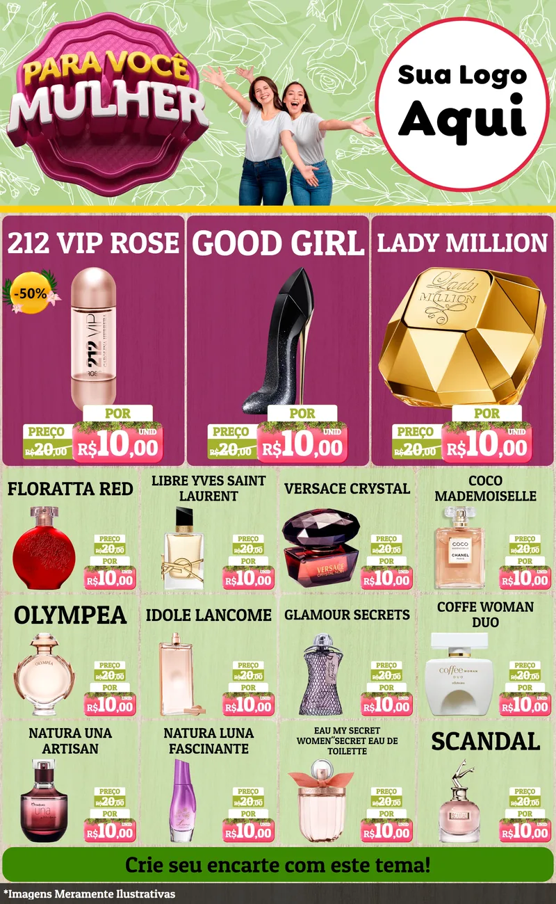 Modelo de Encarte para Encarte Grande com o tema Para Você Mulher para Perfumes