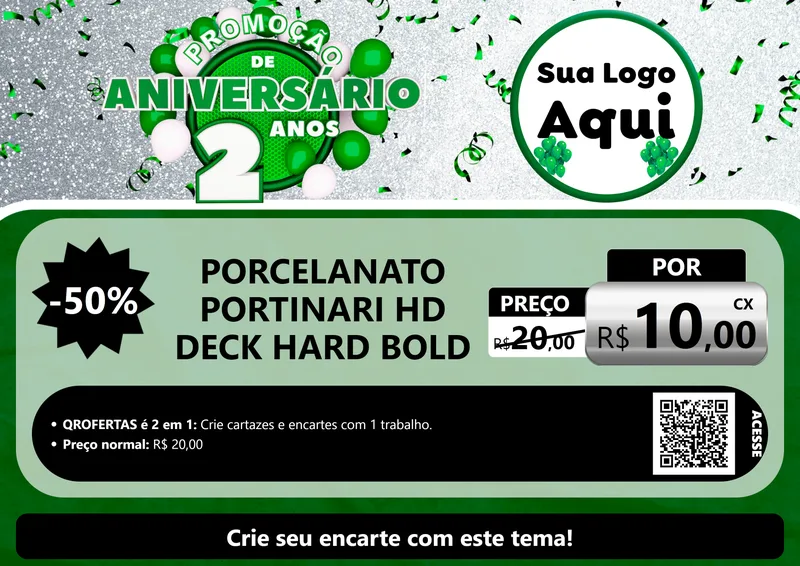 Modelo de Cartaz para Cartaz A4 Horizontal com o tema Promoção de Aniversário - 2 Anos para Pisos e revestimentos