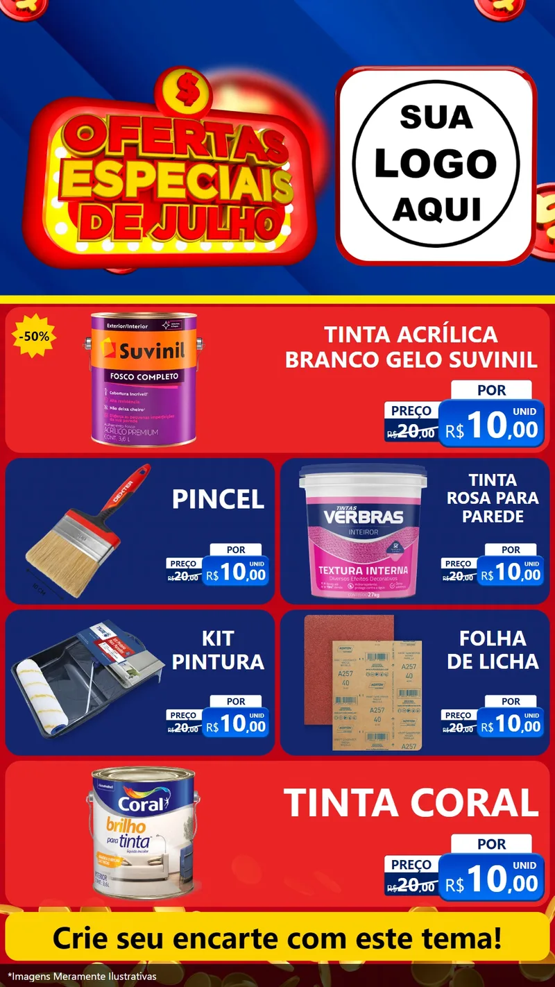 Modelo de TV para TV Vertical com o tema Ofertas Especiais de Julho para Tintas e Ferramentas