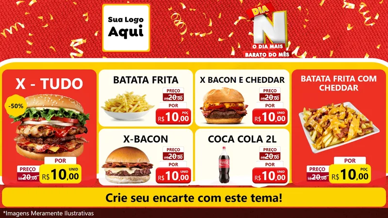 Modelo de TV para TV Horizontal com o tema Dia N o Dia Mais Barato do Mês para Hamburgueria