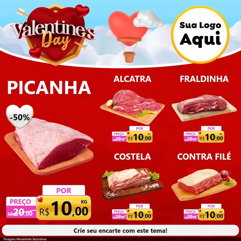 Modelo de Rede Social para Feed Facebook com o tema Valentine's Day para Açougue