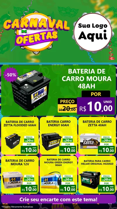 Modelo de Rede Social para Stories com o tema Carnaval de Ofertas para Baterias Elétricas