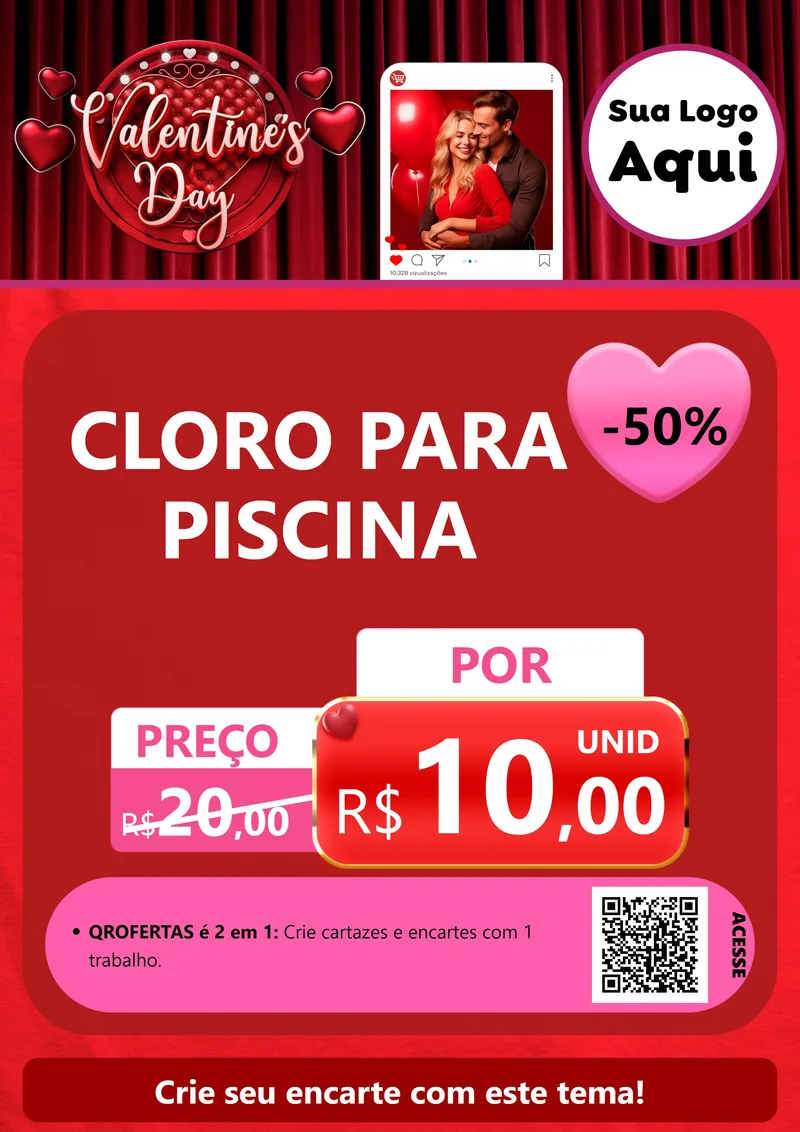 Modelo de Cartaz para Cartaz A4 Vertical com o tema Valentine's Day para Produtos para Piscina