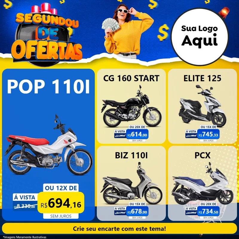 Modelo de Rede Social para Feed Facebook com o tema Segundou de Ofertas para Concessionaria de Motos