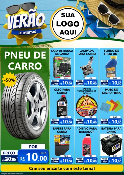 Modelo de Encarte para Encarte A4 Vertical com o tema Verão de Ofertas para Auto peças