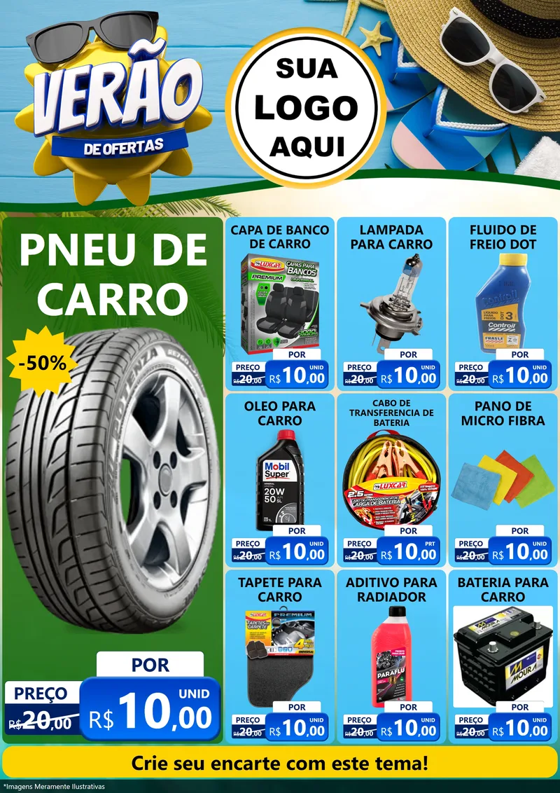 Modelo de Encarte para Encarte A4 Vertical com o tema Verão de Ofertas para Auto peças