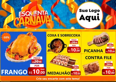Modelo de Encarte para Encarte A4 Horizontal com o tema Esquenta de Carnaval para Assados