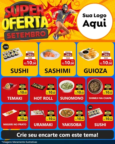Modelo de Rede Social para Feed Instagram com o tema Super Oferta Setembro para Comida japonesa