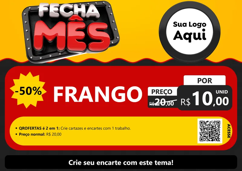 Modelo de Cartaz para Cartaz A4 Horizontal com o tema Fecha Mês para Assados