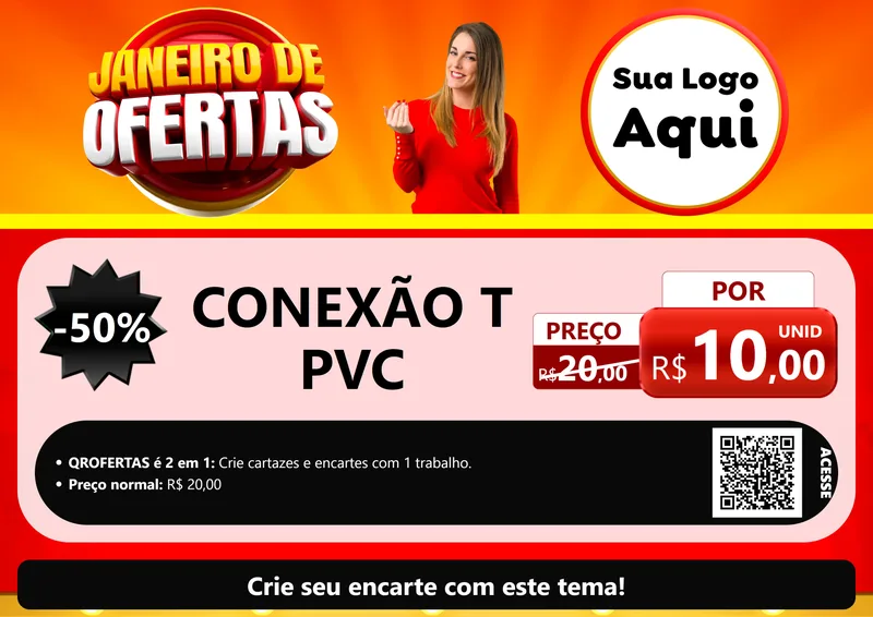 Modelo de Cartaz para Cartaz A4 Horizontal com o tema Janeiro de Ofertas para Tubos e conexões