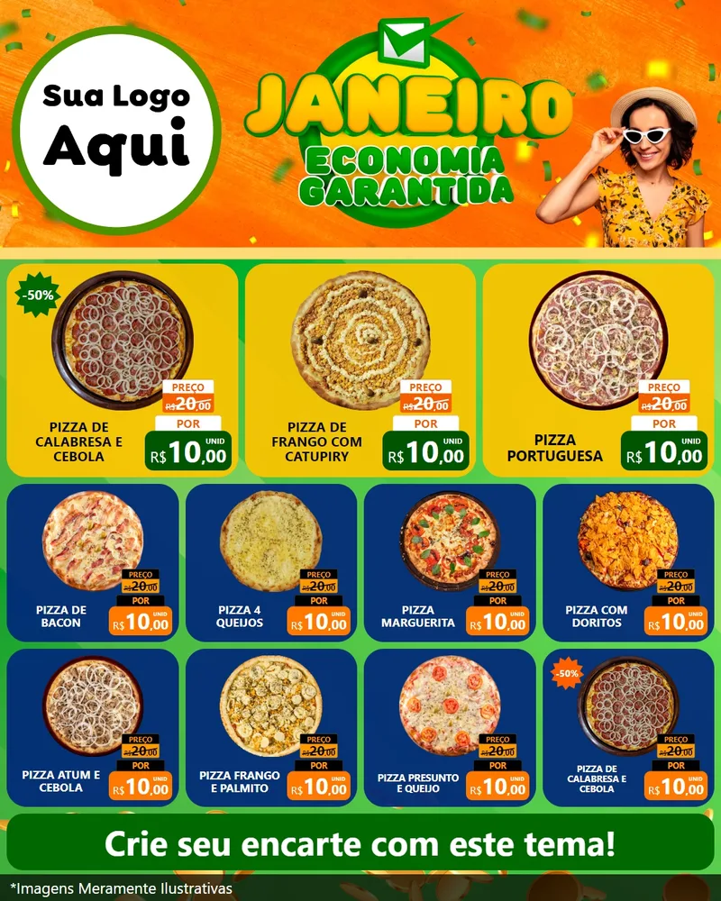 Modelo de Rede Social para Feed Instagram com o tema Janeiro - Economia Garantida para Pizzaria