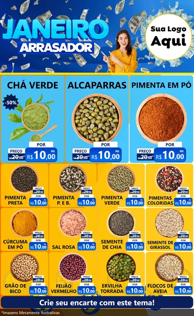 Modelo de Encarte para Encarte Grande com o tema Janeiro Arrasador para Produtos Naturais