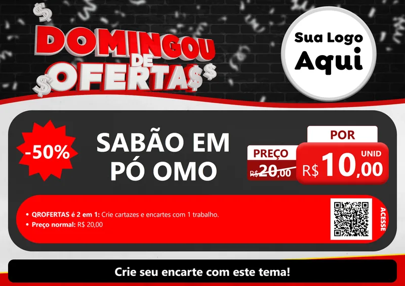 Modelo de Cartaz para Cartaz A4 Horizontal com o tema Domingou de Ofertas para Produtos de Limpeza