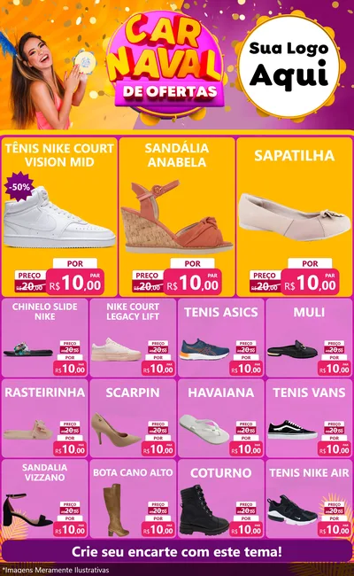 Modelo de Encarte para Encarte Grande com o tema Carnaval de Ofertas para Calçados