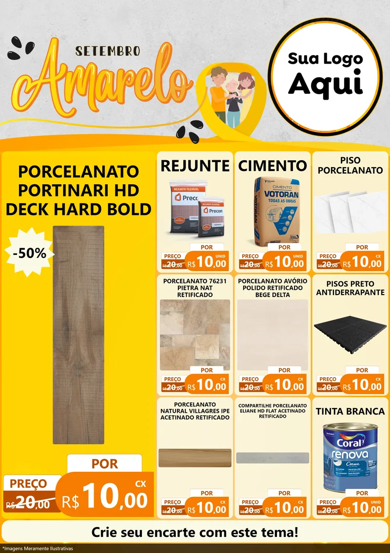 Modelo de Encarte para Encarte A4 Vertical com o tema Setembro Amarelo para Pisos e revestimentos
