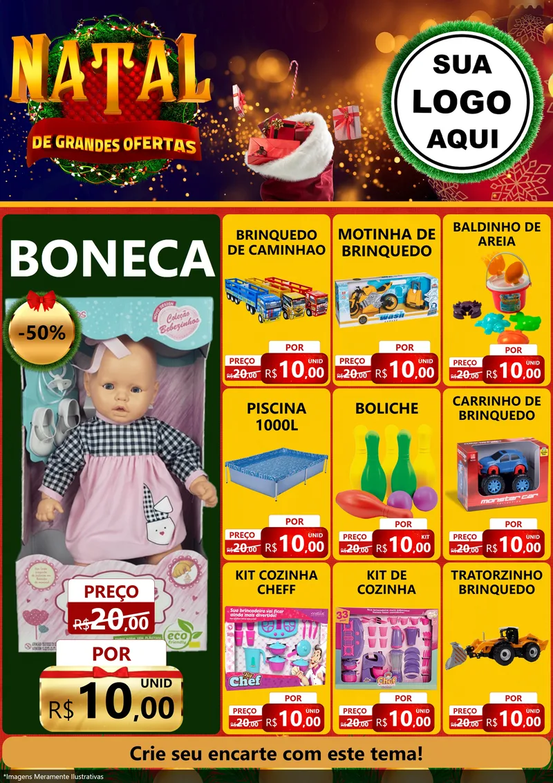 Modelo de Encarte para Encarte A4 Vertical com o tema Natal de Grandes Ofertas para Brinquedos