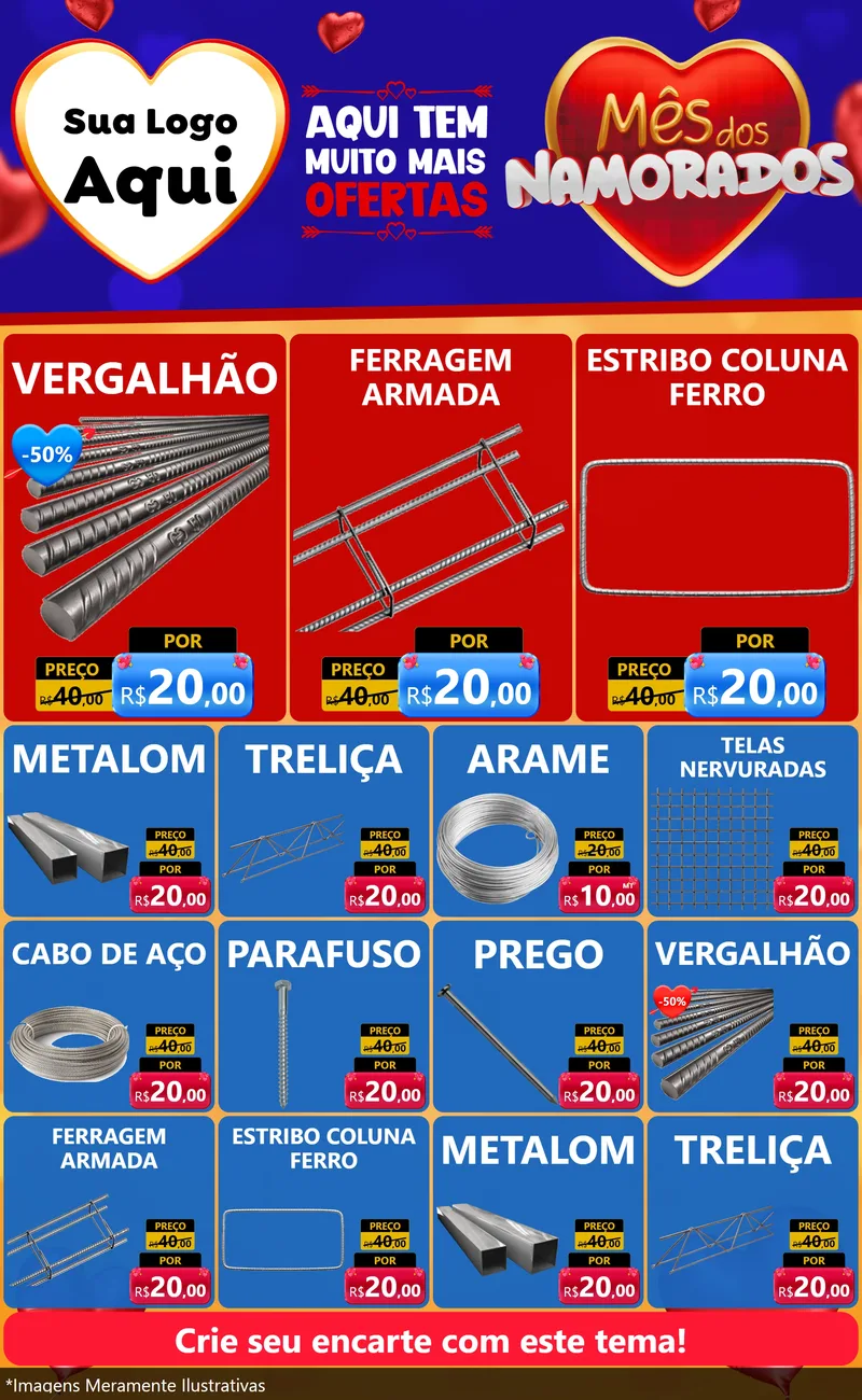 Modelo de Encarte para Encarte Grande com o tema Mês dos Namorados para Ferragens