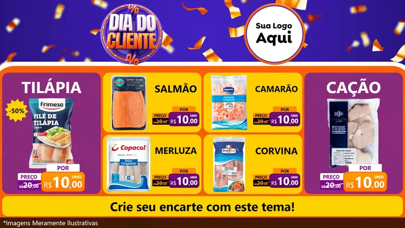 Modelo de TV para TV Horizontal com o tema Dia do Cliente para Peixaria