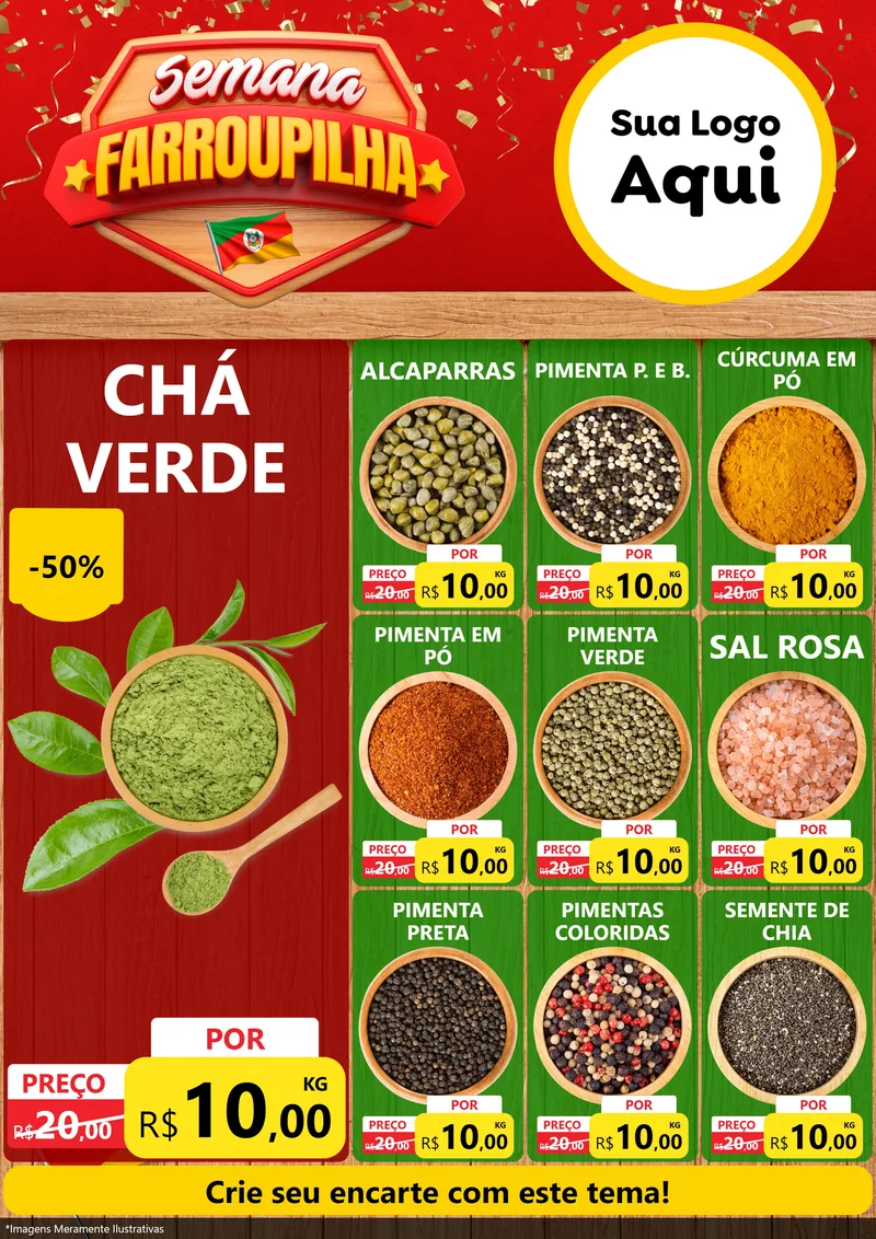 Modelo de Encarte para Encarte A4 Vertical com o tema Semana Farroupilha para Produtos Naturais