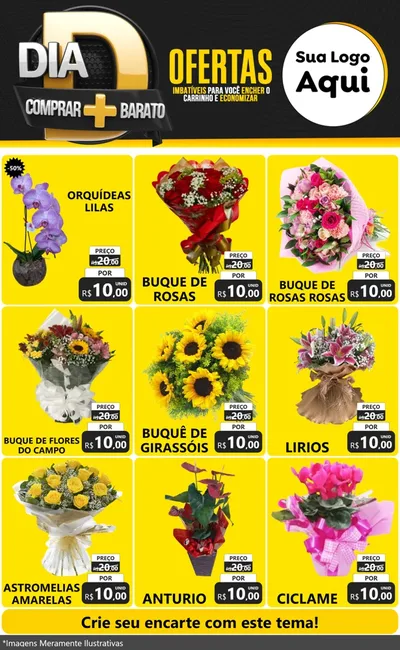 Modelo de Encarte para Encarte Grande com o tema Dia D Mais Economia para Floricultura e jardim