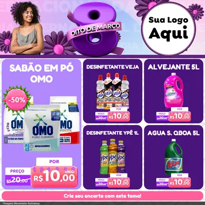 Modelo de Rede Social para Feed Facebook com o tema Oito de Março - Dia da Mulher para Produtos de Limpeza
