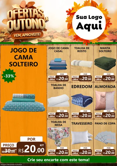 Modelo de Encarte para Encarte A4 Vertical com o tema Ofertas de Outono - Vem, Aproveite! para Cama, Mesa e Banho