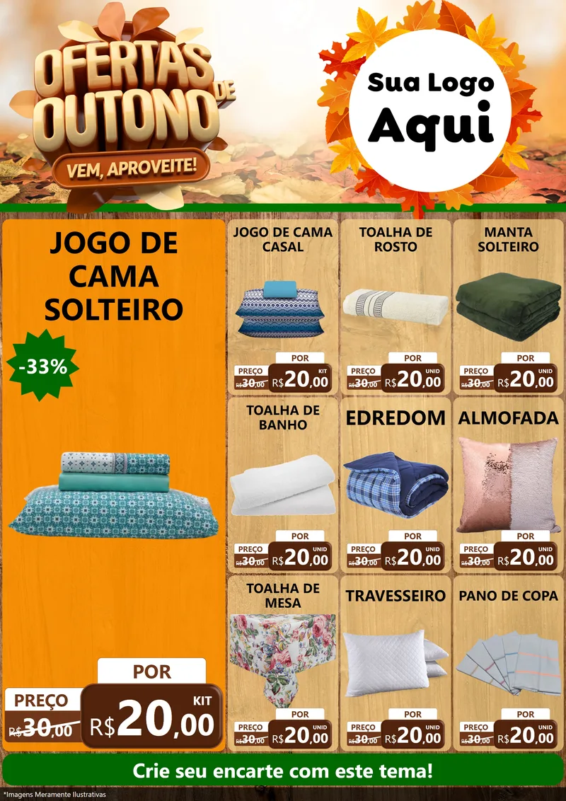 Modelo de Encarte para Encarte A4 Vertical com o tema Ofertas de Outono - Vem, Aproveite! para Cama, Mesa e Banho