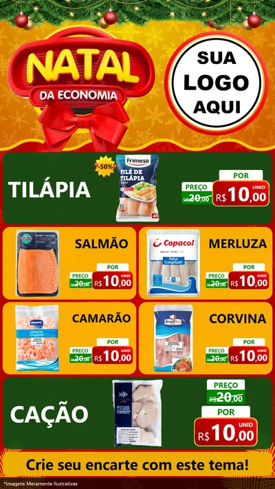 Modelo de TV para TV Vertical com o tema Natal da Economia para Peixaria