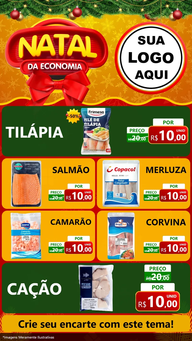 Modelo de TV para TV Vertical com o tema Natal da Economia para Peixaria