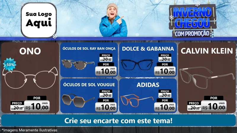 Modelo de TV para TV Horizontal com o tema Inverno Chegou Com Promoção para Óticas