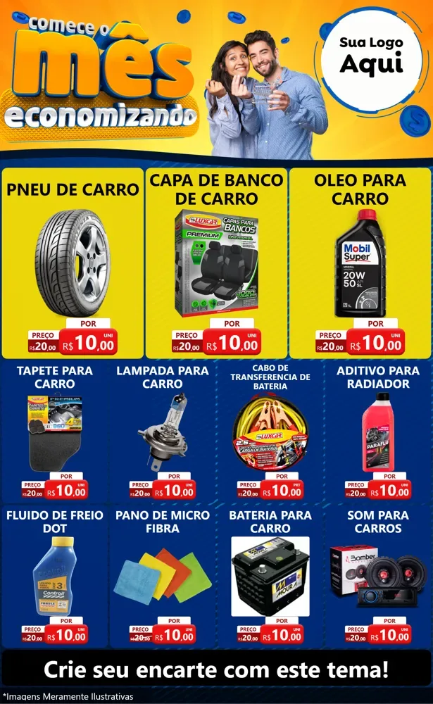 Modelo de Encarte para Encarte Grande com o tema Comece O Mês Economizando para Auto peças