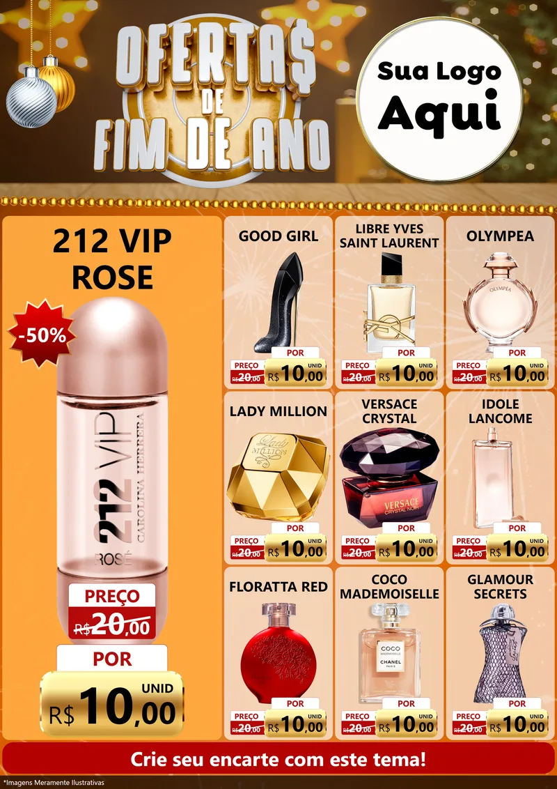 Modelo de Encarte para Encarte A4 Vertical com o tema Ofertas de Fim de Ano para Perfumes