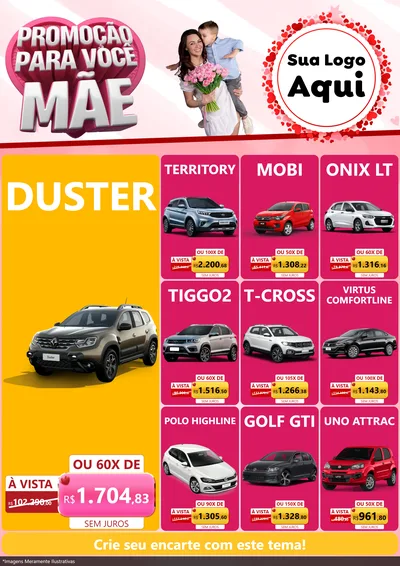 Modelo de Encarte para Encarte A4 Vertical com o tema Promoção Para Você Mãe para Concessionaria de Carros