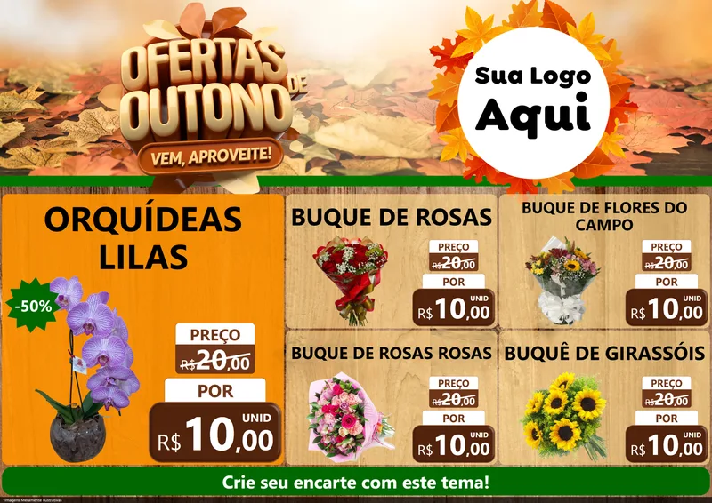 Modelo de Encarte para Encarte A4 Horizontal com o tema Ofertas de Outono - Vem, Aproveite! para Floricultura e jardim