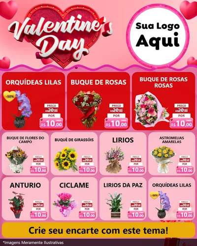 Modelo de Rede Social para Feed Instagram com o tema Valentine's Day para Floricultura e jardim