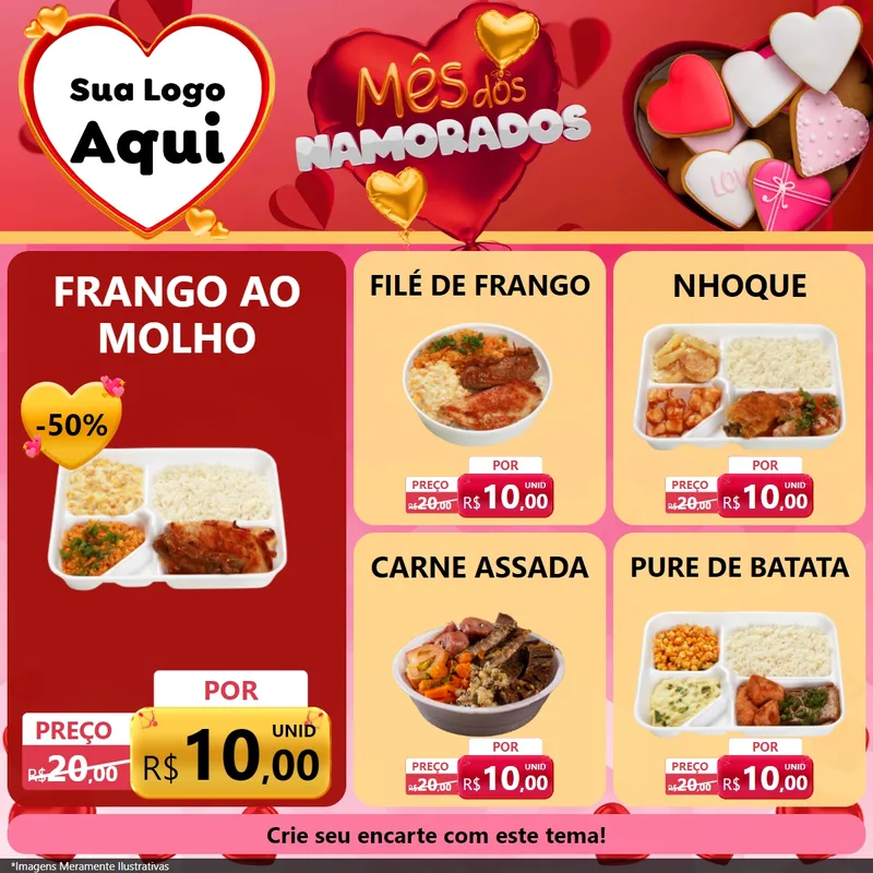 Modelo de Rede Social para Feed Facebook com o tema Mês dos Namorados para Restaurante