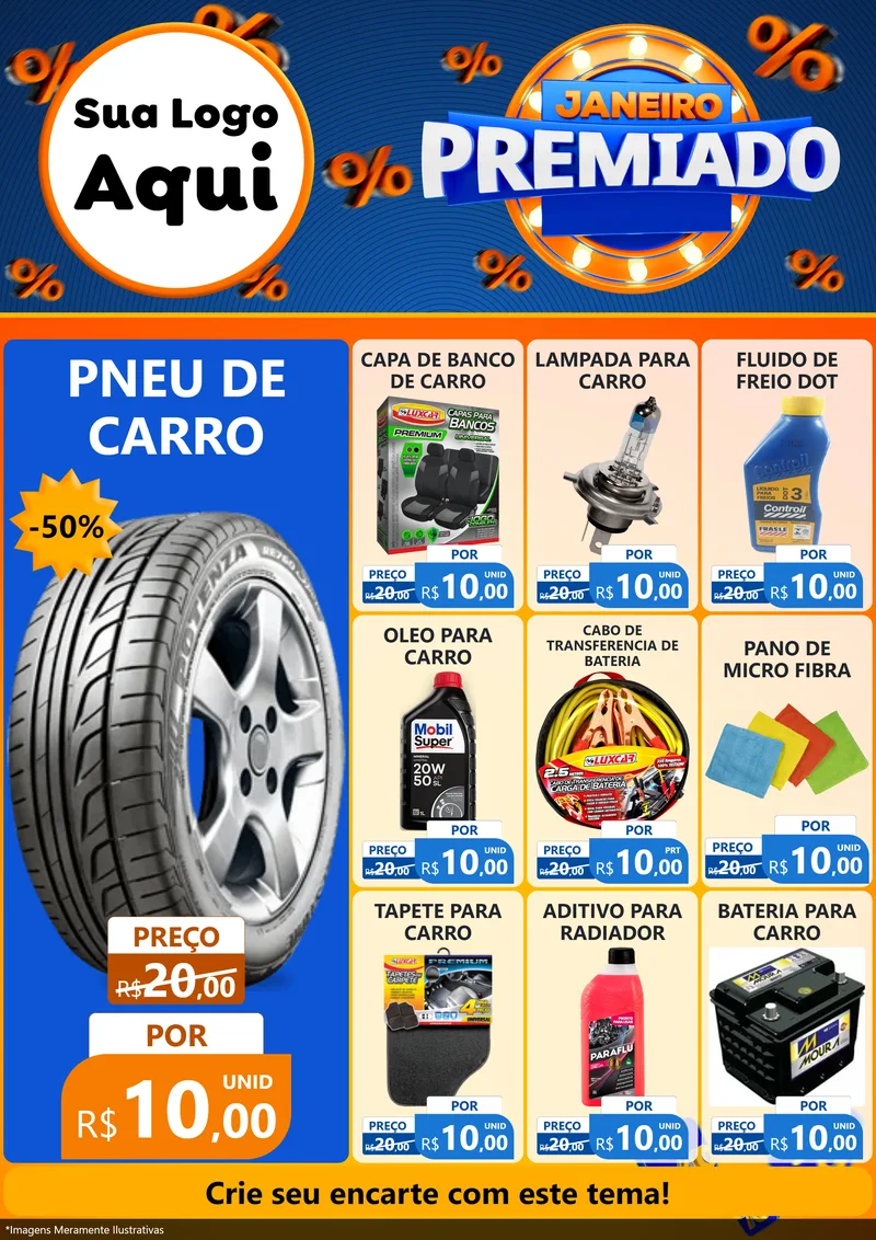 Modelo de Encarte para Encarte A4 Vertical com o tema Janeiro Premiado para Auto peças