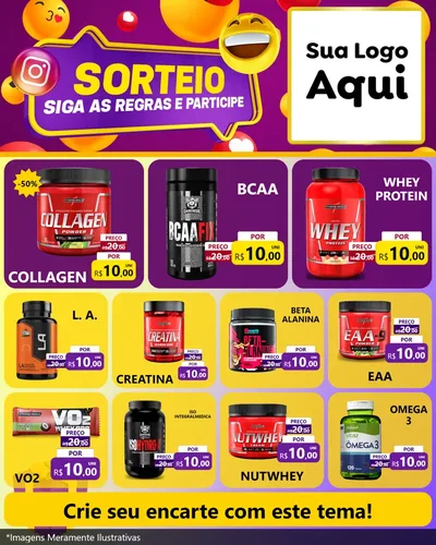 Modelo de Rede Social para Feed Instagram com o tema Sorteio para Suplementos alimentares