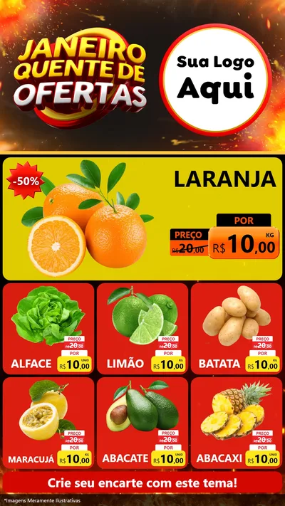 Modelo de Rede Social para Stories com o tema Janeiro Quente de Ofertas para Hortifrúti