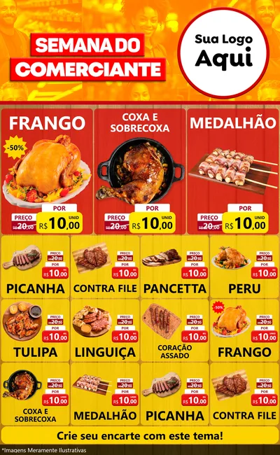 Modelo de Encarte para Encarte Grande com o tema Semana do Comerciante para Assados