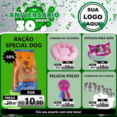 Modelo de Rede Social para Feed Facebook com o tema Promoção de Aniversário - 30 Anos para Pet Shop