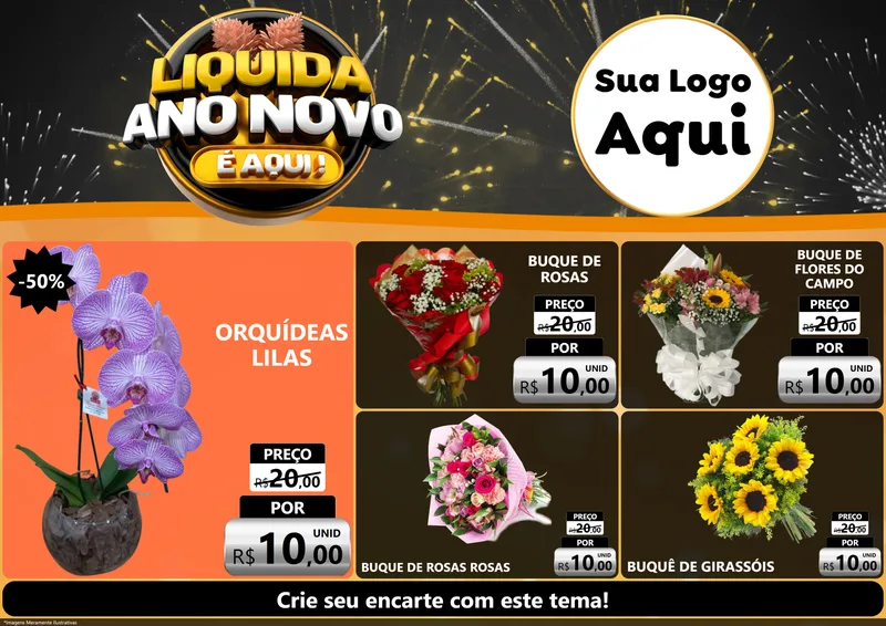 Modelo de Encarte para Encarte A4 Horizontal com o tema Liquida Ano Novo É Aqui! para Floricultura e jardim