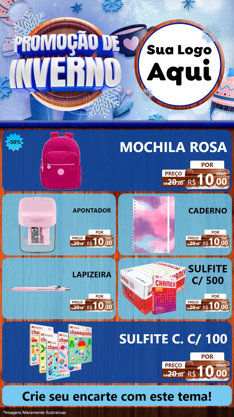 Modelo de TV para TV Vertical com o tema Promoção de Inverno para Papelaria