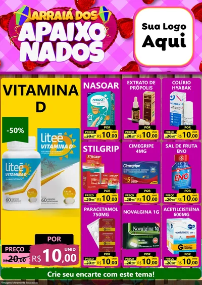 Modelo de Encarte para Encarte A4 Vertical com o tema Arraiá dos Apaixonados para Farmácia