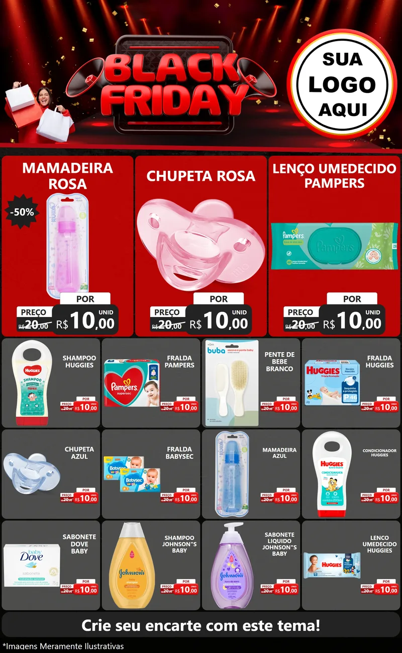 Modelo de Encarte para Encarte Grande com o tema Black Friday para Bebês