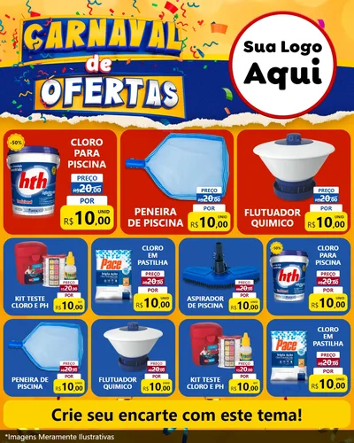 Modelo de Rede Social para Feed Instagram com o tema Carnaval de Ofertas para Produtos para Piscina