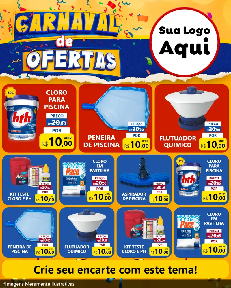 Modelo de Rede Social para Feed Instagram com o tema Carnaval de Ofertas para Produtos para Piscina