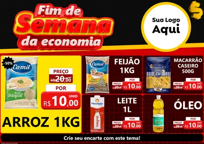 Modelo de Encarte para Encarte A4 Horizontal com o tema Fim de Semana da Economia para Supermercado